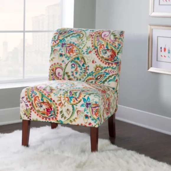 Kirkland's Home Accent Chairs-Hailey Bright Paisley Curved Back Slipper Chair