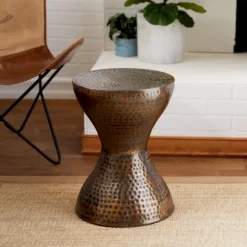 Kirkland's Home Accent & End Tables-Hammered Bronze Iron Hourglass Accent Table