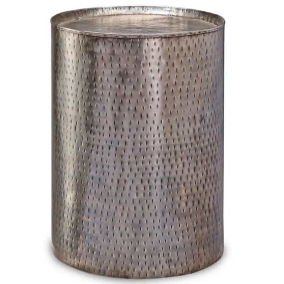 Kirkland's Home Accent & End Tables-Hammered Pewter Barrel Accent Table