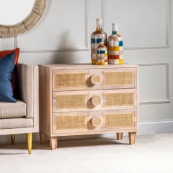 Kirkland's Home Dressers & Chests-Hand Woven Cane 3-Drawer Wood Chest