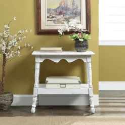 Kirkland's Home Accent & End Tables-Hollie Cream Slant Leg Scallop Edge Side Table
