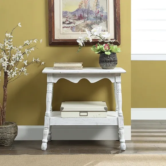 Kirkland's Home Accent & End Tables-Hollie Cream Slant Leg Scallop Edge Side Table