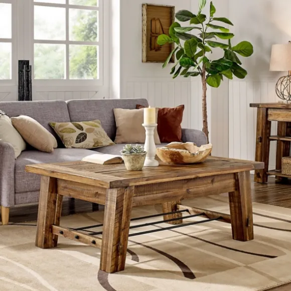 Kirkland's Home Coffee Tables-Honey Acacia Wood Coffee Table With Metal Bars