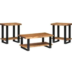 Kirkland's Home Coffee Tables-Honey Live Edge 3-Pc. Coffee And Accent Table Set