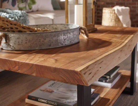 Kirkland's Home Coffee Tables-Honey Live Edge 3-Pc. Coffee And Accent Table Set