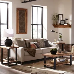 Kirkland's Home Coffee Tables-Honey Live Edge 3-Pc. Coffee And Accent Table Set