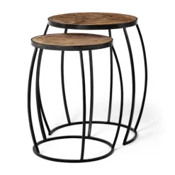 Kirkland's Home Accent & End Tables-Honey Wood And Black Metal Accent Tables, Set Of 2