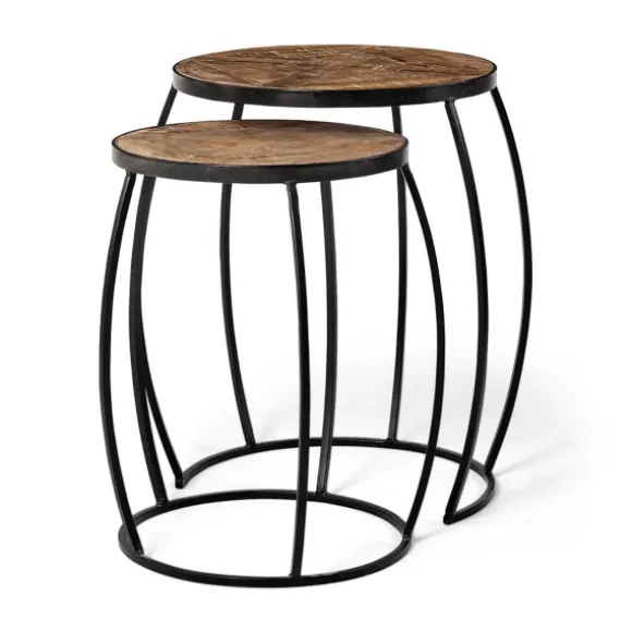 Kirkland's Home Accent & End Tables-Honey Wood And Black Metal Accent Tables, Set Of 2