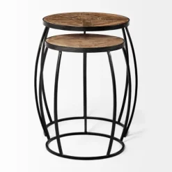 Kirkland's Home Accent & End Tables-Honey Wood And Black Metal Accent Tables, Set Of 2