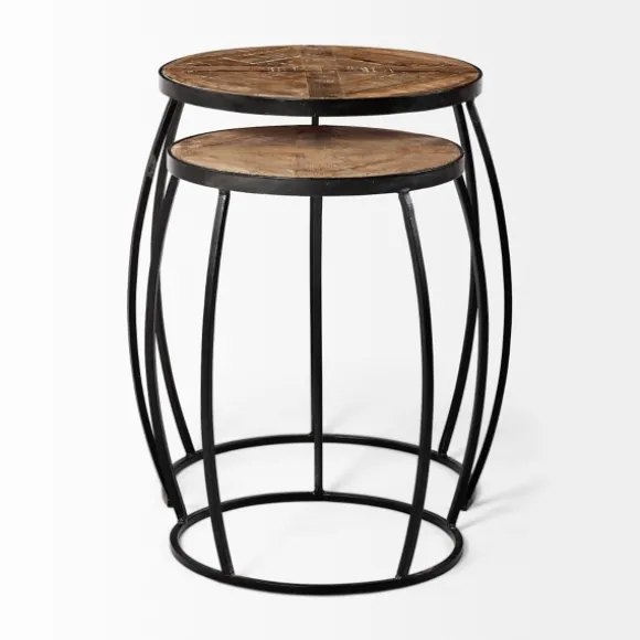Kirkland's Home Accent & End Tables-Honey Wood And Black Metal Accent Tables, Set Of 2