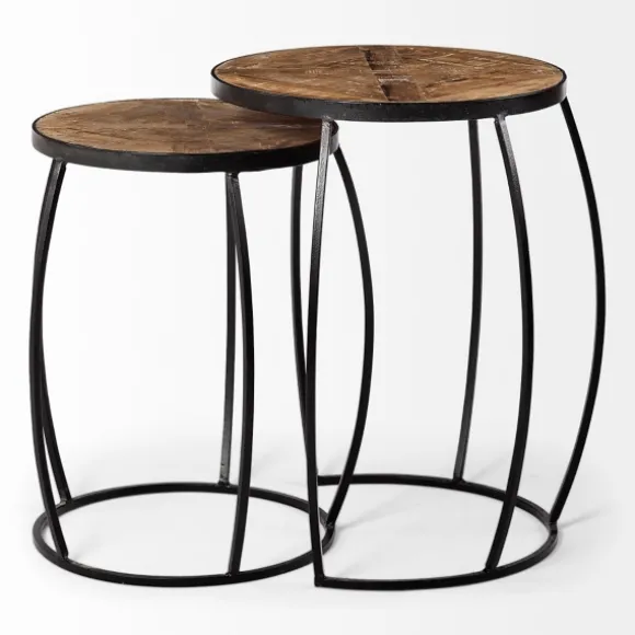 Kirkland's Home Accent & End Tables-Honey Wood And Black Metal Accent Tables, Set Of 2
