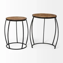 Kirkland's Home Accent & End Tables-Honey Wood And Black Metal Accent Tables, Set Of 2