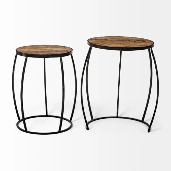 Kirkland's Home Accent & End Tables-Honey Wood And Black Metal Accent Tables, Set Of 2