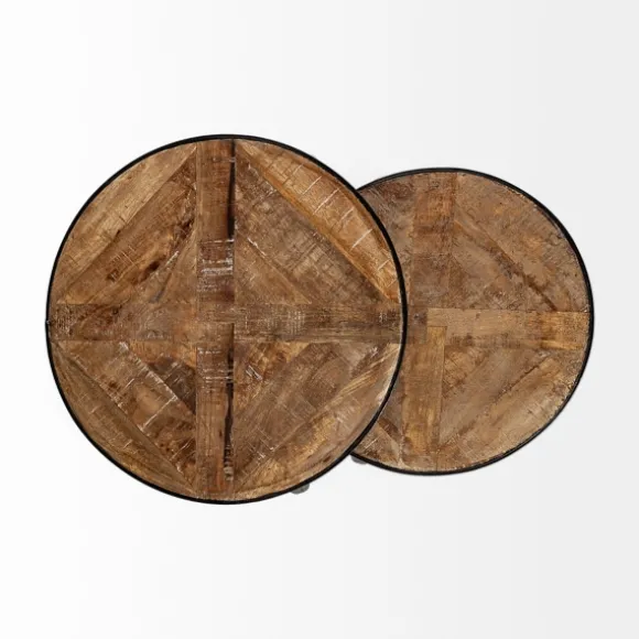 Kirkland's Home Accent & End Tables-Honey Wood And Black Metal Accent Tables, Set Of 2