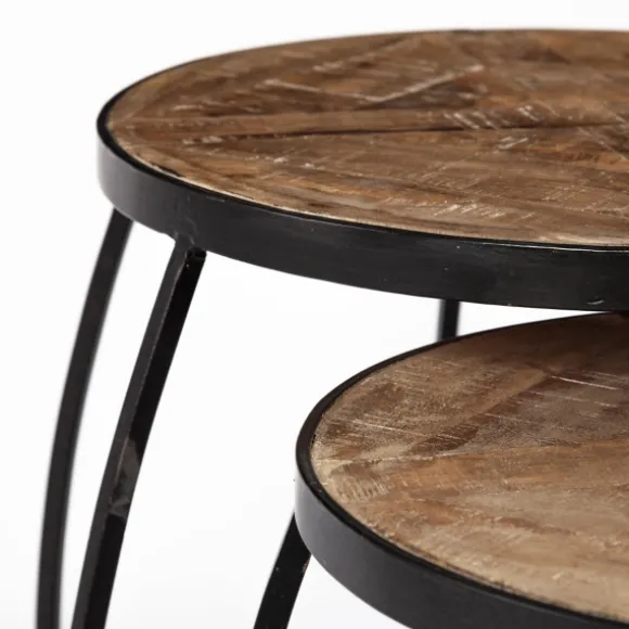 Kirkland's Home Accent & End Tables-Honey Wood And Black Metal Accent Tables, Set Of 2