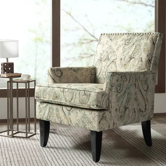 Kirkland's Home Accent Chairs-Indigo And Yellow Floral Upholstered Accent Chair