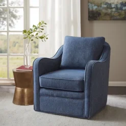Kirkland's Home Accent Chairs-Indigo Curved Arm Swivel Accent Chair