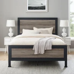 Kirkland's Home Beds & Headboards-Industrial Wood Queen Bed With Metal Frame