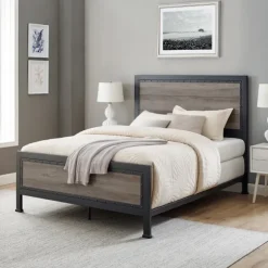 Kirkland's Home Beds & Headboards-Industrial Wood Queen Bed With Metal Frame