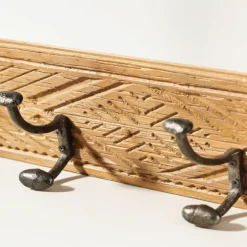 Kirkland's Home Hooks-Intricate Carved Diamond Wood Wall Hooks