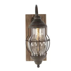 Kirkland's Home Sconces-Iron Glass Incased Wood Back Led Wall Sconce