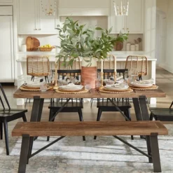 Kirkland's Home Dining Chairs-Ivan Wood And Metal Dining Bench