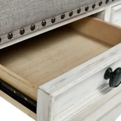 Kirkland's Home Coffee Tables-Ivory And Gray Upholstered Square Coffee Table