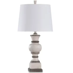 Kirkland's Home Table Lamps-Ivory And Gray Wood Grain Table Lamp
