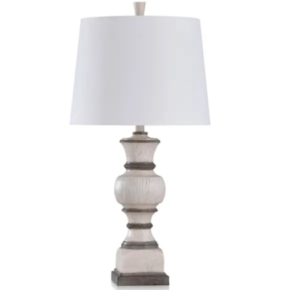 Kirkland's Home Table Lamps-Ivory And Gray Wood Grain Table Lamp