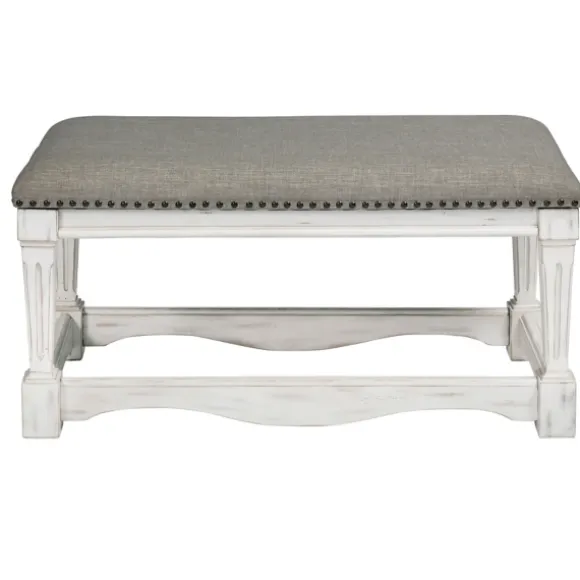 Kirkland's Home Benches & Ottomans-Ivory And Gray Wooden Upholstered Bench