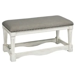 Kirkland's Home Benches & Ottomans-Ivory And Gray Wooden Upholstered Bench