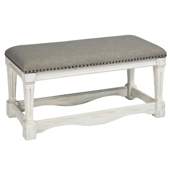 Kirkland's Home Benches & Ottomans-Ivory And Gray Wooden Upholstered Bench