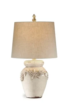 Kirkland's Home Table Lamps-Ivory Crackled Floral Table Lamp