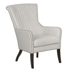 Kirkland's Home Accent Chairs-Ivory Lanea Quilted Accent Chair With Silver Studs