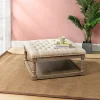 Kirkland's Home Benches & Ottomans-Ivory Linen Low Base Tufted Ottoman