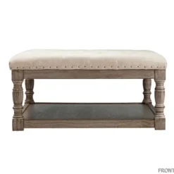 Kirkland's Home Benches & Ottomans-Ivory Linen Low Base Tufted Ottoman