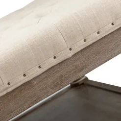 Kirkland's Home Benches & Ottomans-Ivory Linen Low Base Tufted Ottoman