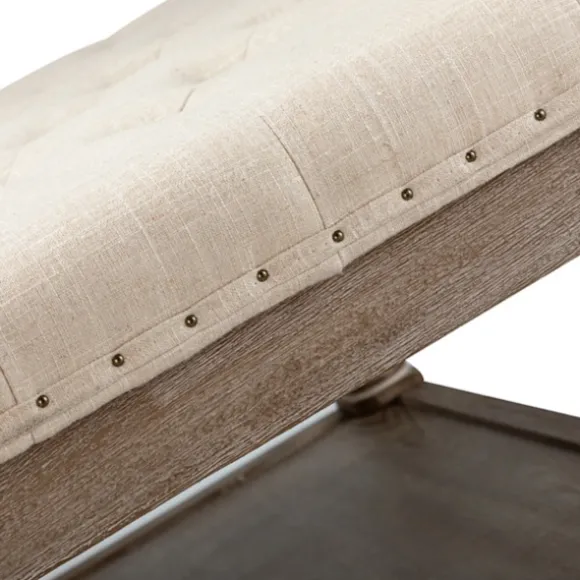 Kirkland's Home Benches & Ottomans-Ivory Linen Low Base Tufted Ottoman