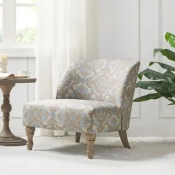 Kirkland's Home Accent Chairs-Ivory Medallion Wide Frame Slipper Accent Chair