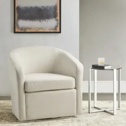 Kirkland's Home Accent Chairs-Ivory Upholstered Low Back Swivel Accent Chair