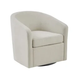 Kirkland's Home Accent Chairs-Ivory Upholstered Low Back Swivel Accent Chair