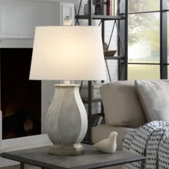 Kirkland's Home Table Lamps-Ivory Wirebrushed Oval Table Lamp