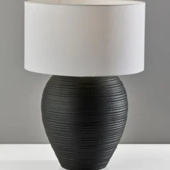 Kirkland's Home Table Lamps-Johanssen Black Ribbed Table Lamp