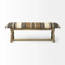 Kirkland's Home Benches & Ottomans-Jute Striped Natural Wood Bench