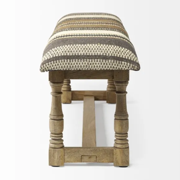 Kirkland's Home Benches & Ottomans-Jute Striped Natural Wood Bench