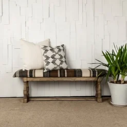 Kirkland's Home Benches & Ottomans-Jute Striped Natural Wood Bench