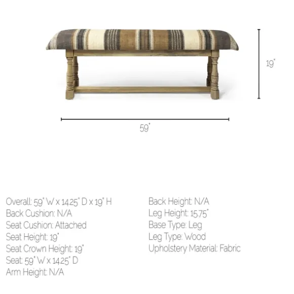 Kirkland's Home Benches & Ottomans-Jute Striped Natural Wood Bench