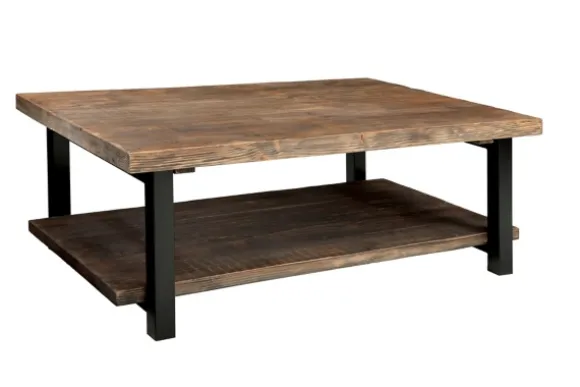 Kirkland's Home Coffee Tables-Large Brown Pine Wood And Metal Coffee Table