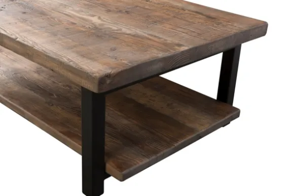 Kirkland's Home Coffee Tables-Large Brown Pine Wood And Metal Coffee Table