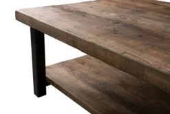 Kirkland's Home Coffee Tables-Large Brown Pine Wood And Metal Coffee Table